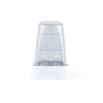 Van Ness AW3 automatic pet waterer rear view showing translucent blue water reservoir, rounded upright design, and white plastic base.